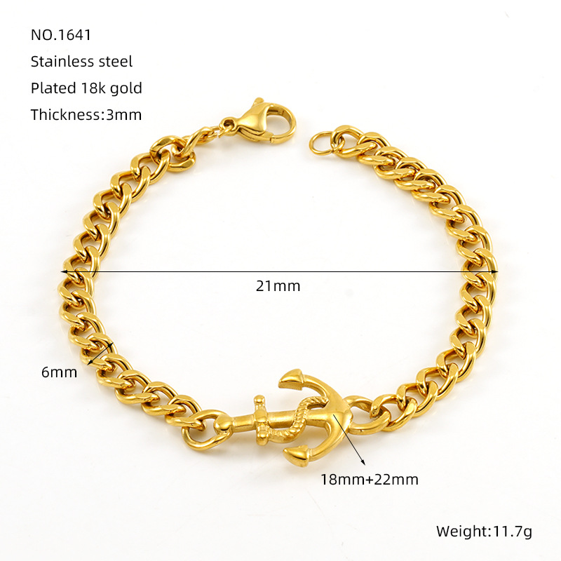 Gold color / 1 Piece Simple Series Classic Stainless Steel 18K Gold Color Plated Unisex Chain Bracelets Picture2